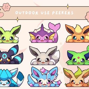 Shiny Cute Anime Inspired Handmade Outdoor Use Peeker Decal ~ Eeveelution Sticker ~ Great Birthday Gift ~ Convention Collection