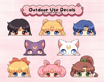 Nostalgic Celestial Anime Girl Inspired Custom Outdoor Use Peeker Decal ~ Anime Sticker ~ Great Birthday Gift ~ Convention Collection