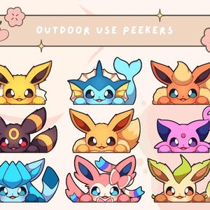 Cute Anime Inspired Custom Outdoor Use Peeker Decal ~ Eeveelution Decal ~ Great Birthday Gift ~ Convention Collection