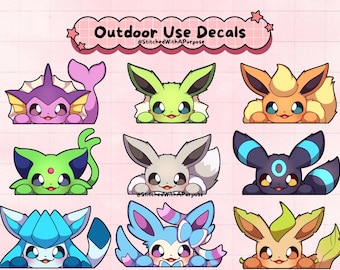 Shiny Cute Anime Inspired Outdoor Use Peeker Decal ~ Fox Evolution Sticker ~ Great Birthday/Christmas Gift ~ Convention Collection