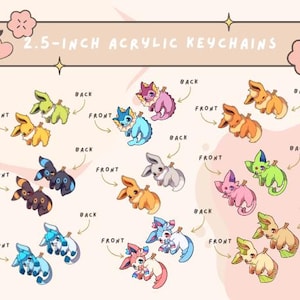Portachiavi carino ispirato agli anime da 2,5 pollici ~ ciondolo in acrilico Eeveelution ~ fantastico regalo di compleanno ~ collezione Convention