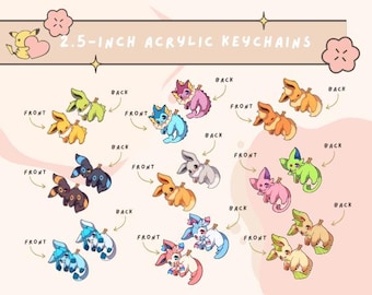 Cute Anime Inspired 2.5-Inch Keychain ~ Fox Evolution Acrylic Charm ~ Great Birthday/Christmas Gift ~ Convention Collection