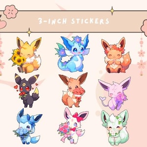 Cute Anime Inspired Handmade Spring Sticker ~ Eeveelution Decal ~ Great Valentine&#39;s Day Gift ~ Seasonal