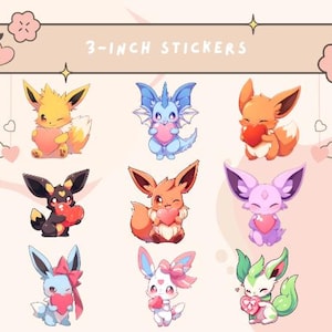 Niedlicher Anime inspirierter handgemachter Liebesaufkleber ~ Evoli-Abziehbild ~ Tolles Valentinstagsgeschenk ~ Online Exklusiv
