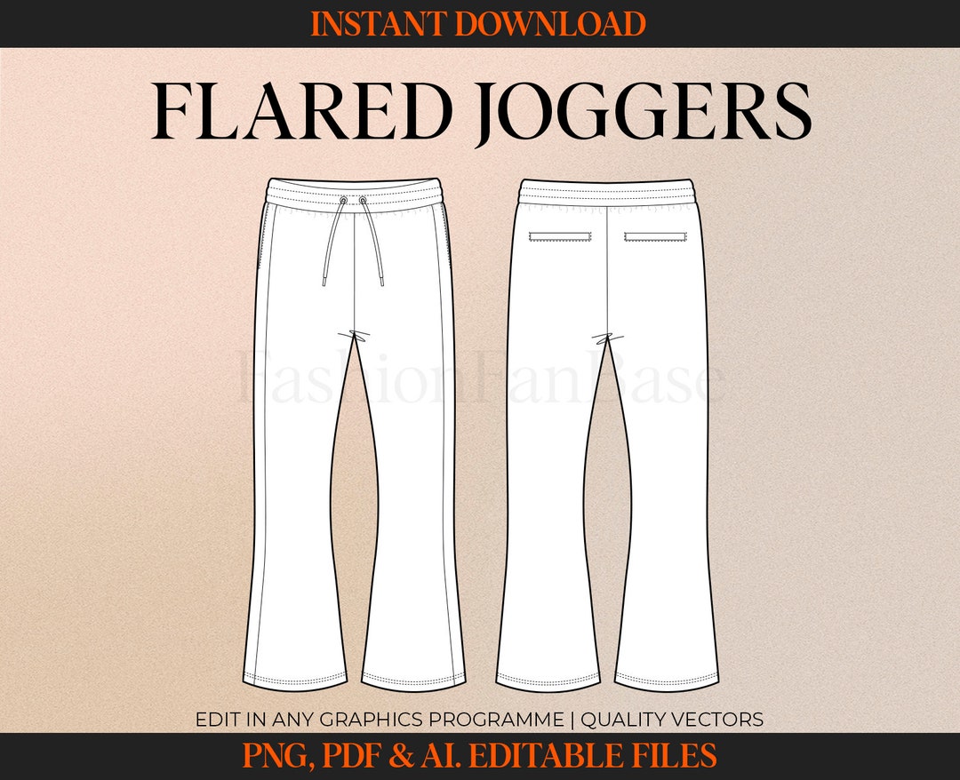 Flared Joggers Tech Drawings Sweatpant Drawing Streetwear Tech Pack  Template Fashion Flat Clothing Design Fashion Design AI. PDF -  Canada