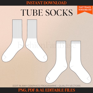 Tube Sock Tech Drawings Sock Drawing Streetwear Tech Pack Template Fashion Flat Clothing Design Fashion Design Socks Sketch Ai. PNG