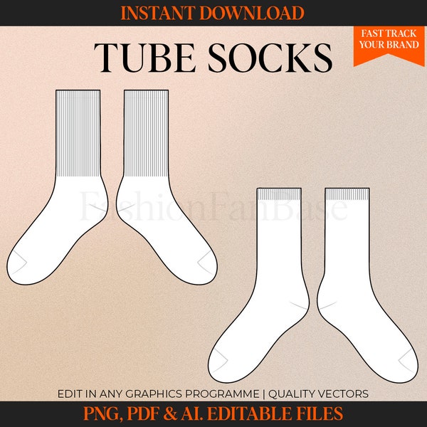 Tube Sock Tech Drawings Sock Drawing Streetwear Tech Pack Template Fashion Flat Clothing Design Fashion Design Socks Sketch Ai. PNG