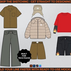 700+ Clothing Brand Mockup Pack Streetwear Vector + Tech Pack Template + Launch Guide Fashion Flat Clothing Vector Hoodie Tech Drawing image 9