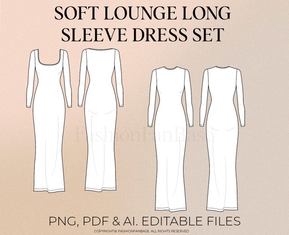 Soft Lounge Long Sleeve Dress Tech Drawings Jersey Dress Drawing Loungewear  Tech Pack Template Fashion Flat Clothing Design Fashion Design -  Canada