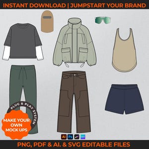 700+ Clothing Brand Mockup Pack Streetwear Vector + Tech Pack Template + Launch Guide Fashion Flat Clothing Vector Hoodie Tech Drawing image 5