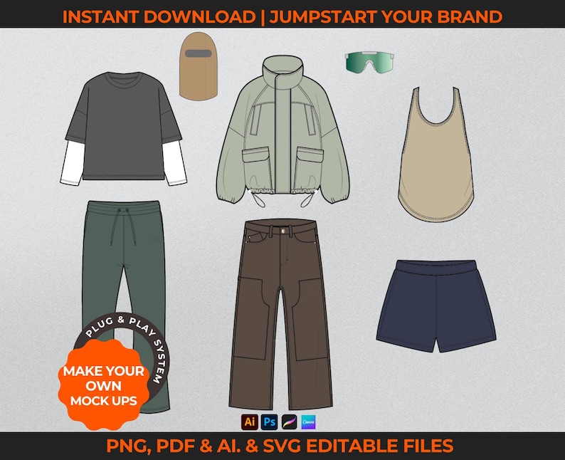 700+ Clothing Brand Mockup Pack Streetwear Vector + Tech Pack Template + Launch Guide Fashion Flat Clothing Vector Hoodie Tech Drawing image 5