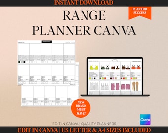 Range Planner Canva Tech Pack Template Fashion Template Hoodie Tech Pack T-Shirt Streetwear vector Clothing vector Fashion Design Template