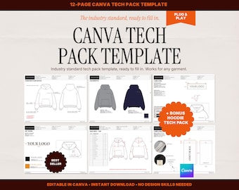 Fashion Tech Pack for Canva Tech Pack Template Hoodie Tech Pack Sweatshirt Clothing Brand Mockup Canva Template Fashion Design Techpack