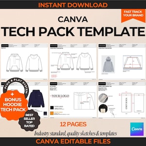Fashion Tech Pack für Canva Tech Pack Template Hoodie Tech Pack Sweatshirt Kleidung Marke Mockup Canva Template Fashion Design Techpack
