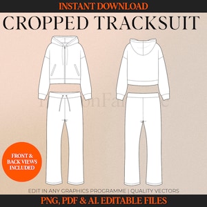 Crop Tracksuit Vector Womens Hoodie Mock up Sweatshirt Drawing Jogger Streetwear Vector Mockup  Template  Fashion Tech Pack Template