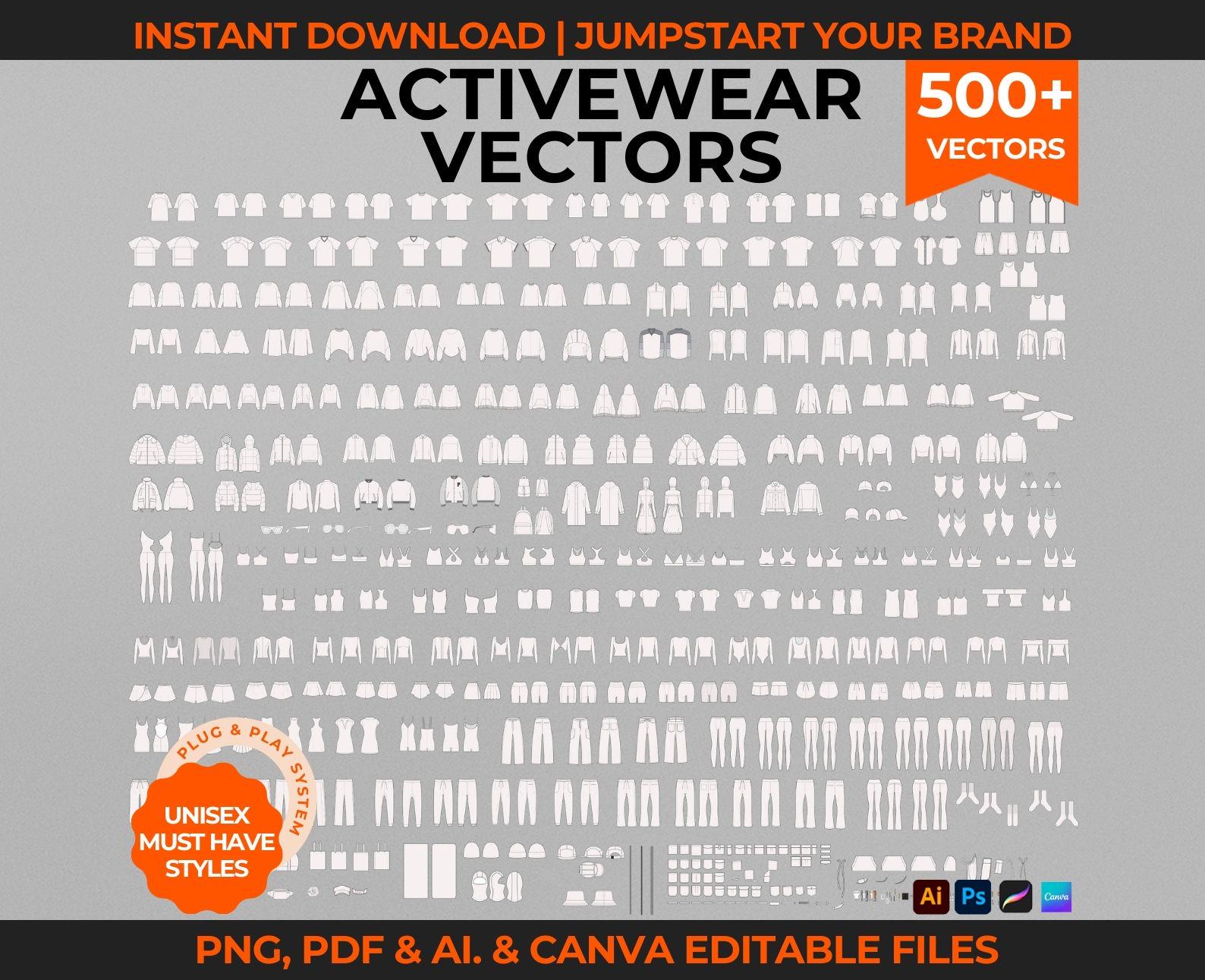 Más de 500 maquetas vectoriales de activewear y streetwear y plantillas de tech pack de moda