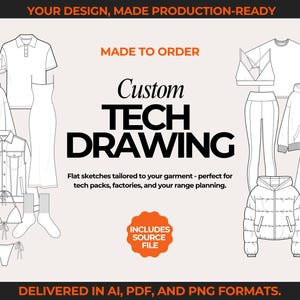 Custom Fashion Flat Sketch Custom Fashion Technical Drawing Fashion Design Sketch Tech Pack Drawing Tech Pack Template - Made to Order