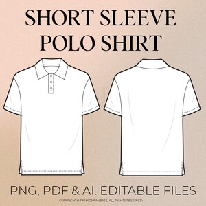 Short Sleeve Polo Shirt Drawing Polo Shirt Fashion Flat Streetwear Tech Pack Template Clothing Design Fashion Design Template AI PNG PDF