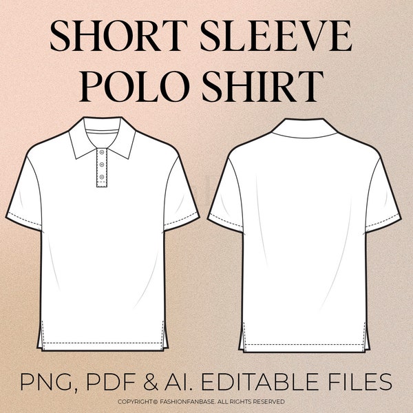 Short Sleeve Polo Shirt Drawing Polo Shirt Fashion Flat Streetwear Tech Pack Template Clothing Design Fashion Design Template AI PNG PDF