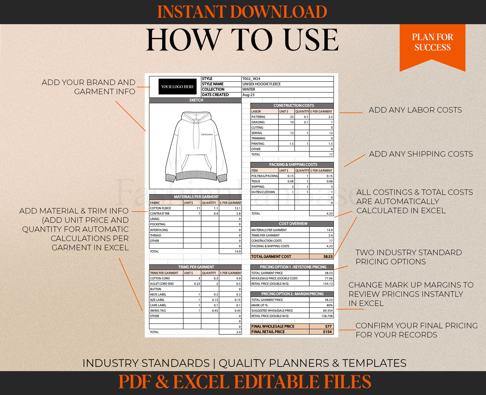Apparel Cost Sheet Template Garment Cost Sheet Template Fashion Cost