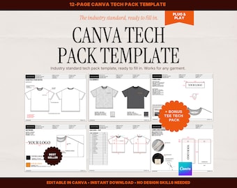 Modeteknikpaket för Canva T-shirt, mall för teknikpaket, t-shirt, klädmärkesmodell, Canva DIY-teknikpaket för överdimensionerad T-shirt i PDF-format.