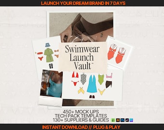 Swimwear Launch Vault 450+ Swimwear Mockups Bikini Vector Templates Fashion Supplier List Canva Tech Pack Template Kit