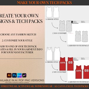 STREETWEAR VECTORS Fashion Tech Pack Template Kit Fashion Design Templates Fashion Drawings Fashion Sketches Clothing Mock Ups streetwear tech pack Clothing design activewear designs merch designs activewear designer fashion flats tech drawings