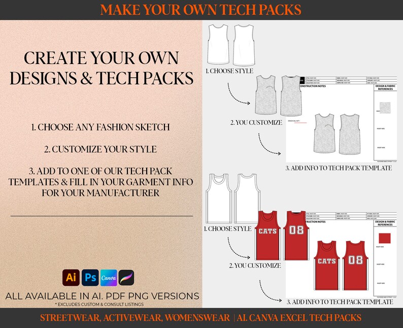 Women's Streetwear Vector Mockup Pack Fashion Tech Pack Template ...