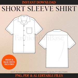 Short Sleeve Shirt Drawing Button Through Shirt Sketch Streetwear Drawing Tech Pack Template Fashion Flat Clothing Design Fashion Design
