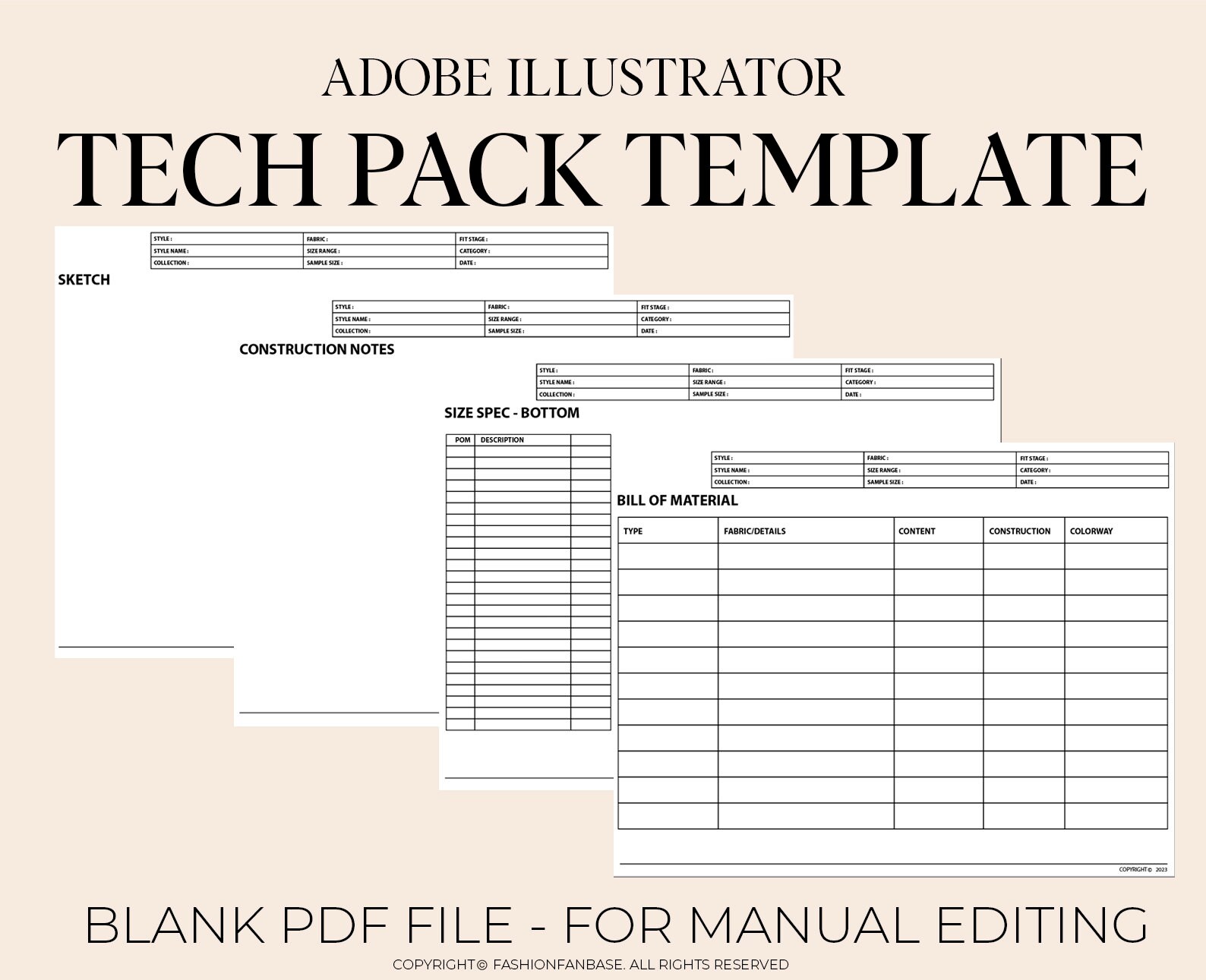 Fashion Tech Pack Template Kit Adobe Illustrator DIY Tech Pack - Etsy ...