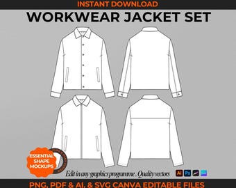 Workwear Jacket Drawing Streetwear Vector Detroit Jacket Fashion Flat Streetwear Mockup Hoodie Tech Pack Template Fashion Design Template