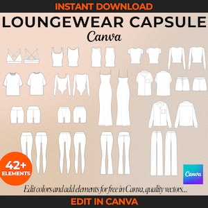 Loungewear Canva Tech Drawing Shapewear Tech Pack Template Fashion Flat Clothing Brand Mock up Tech Drawing Bundle Fashion Design Template