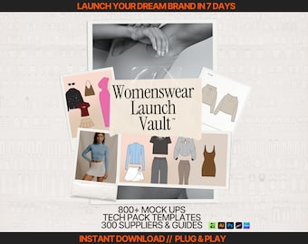 Womenswear Launch Vault 800+ Clothing Mockups Clothing Streetwear Vector Templates Fashion Supplier List Canva Tech Pack Template Kit