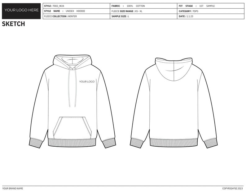 Fashion Tech Pack Template Canva Tech Pack Template Hoodie Tech Pack ...