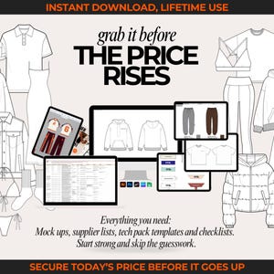 Massive streetwear vector bundle with 2100+ clothing mockups, fashion sketches, and flat fashion drawings. Includes hoodie vectors, tee mockups, outerwear flats, jogger sketches, and streetwear pants. Use for fashion design templates, digital clothing mockup presentations, and creating tech packs for streetwear fashion brands. Ideal for designers making streetwear fashion lines, brand launch collections, and digital tech pack templates across Adobe Illustrator, Canva, and Procreate.
