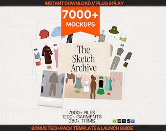 THE SKETCH ARCHIVE 7000+ File Fashion Design Bundle Clothing Design Templates Fashion Flats Tech Pack Template Clothing Brand Design Kit