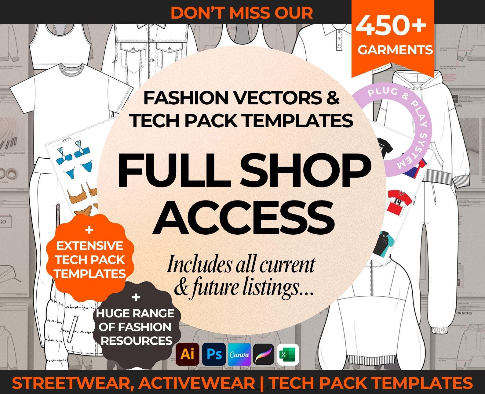 500+ Activewear Streetwear Vector Mockup Fashion Tech Pack Template ...