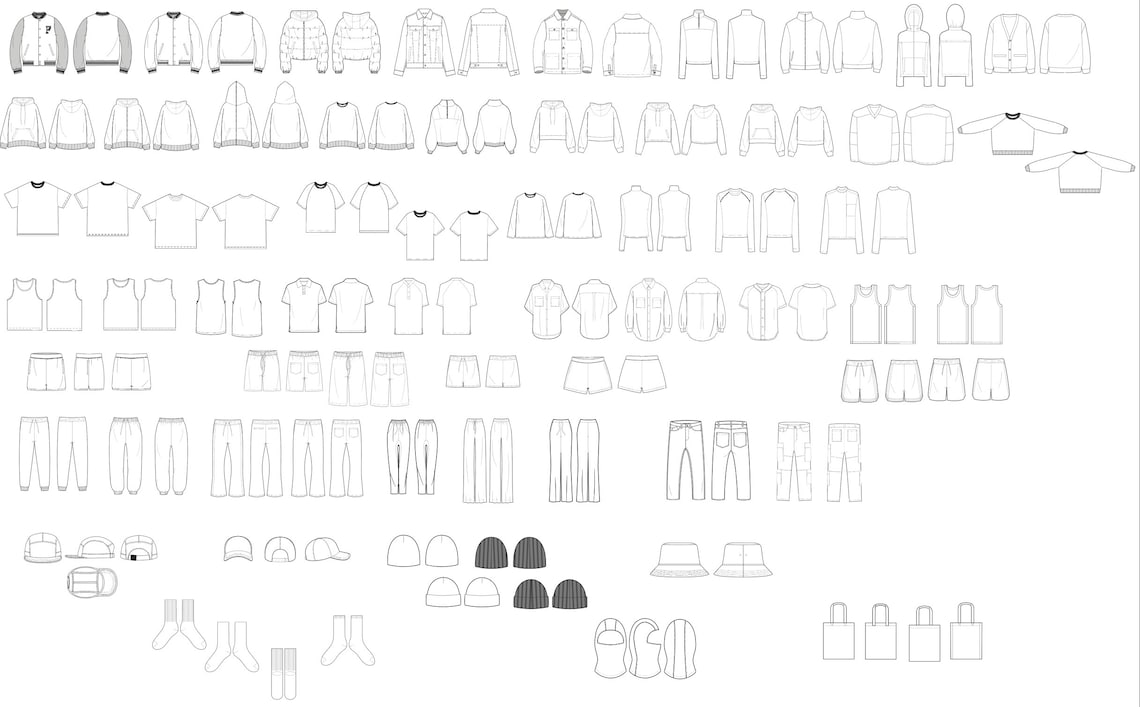 Streetwear Vector Mockup Pack Fashion Tech Pack Template Etsy