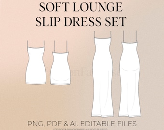 Soft Lounge Slip Dress Tech Drawings Jersey Dress Drawing Loungewear Tech Pack Template Fashion Flat Clothing Design Fashion Design