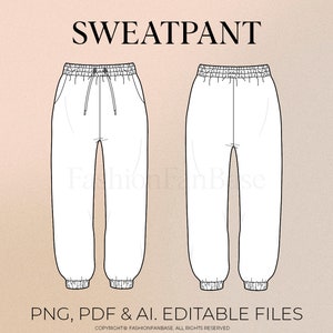 Sweatpant Tech Drawing Streetwear Vector Jogger Drawing Streetwear Tech Pack Template Fashion Flat Clothing Mock Streetwear Vector