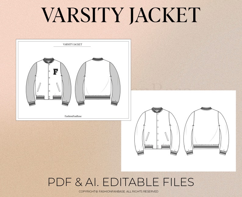 Varsity Jacket Drawing Bomber Jacket Letterman Jacket Fashion Etsy