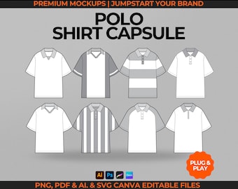 Polo Shirt Mockup Pack Polo Shirt Vector Mockup Streetwear Mockup Streetwear Vector Tech Pack Template Striped Polo Shirt Clothing Template