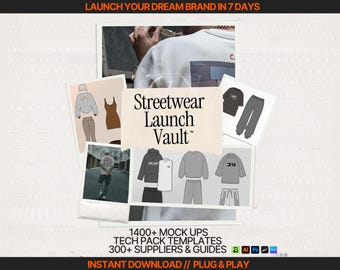 Streetwear Launch Vault 1400+ Streetwear Mockups Clothing Streetwear Vector Templates Fashion Supplier List Canva Tech Pack Template Kit
