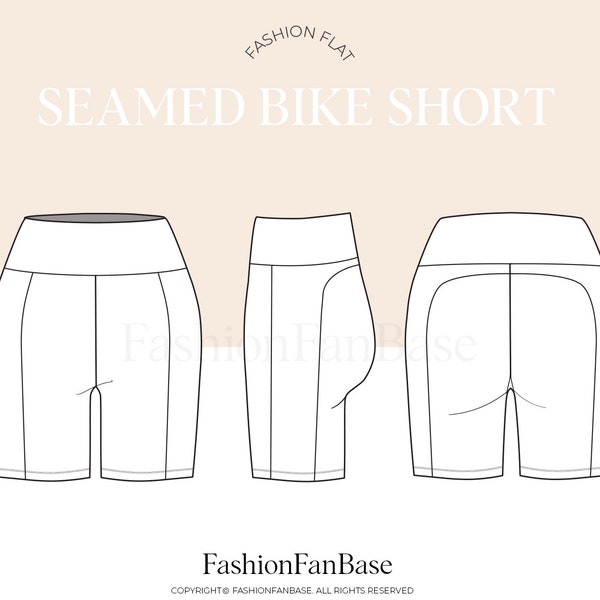 Bike Short Tech Drawing Activewear Fashion Flat Tech Pack Template Fashion Design Template Activewear Tech Drawing Flat Clothing Mock Up