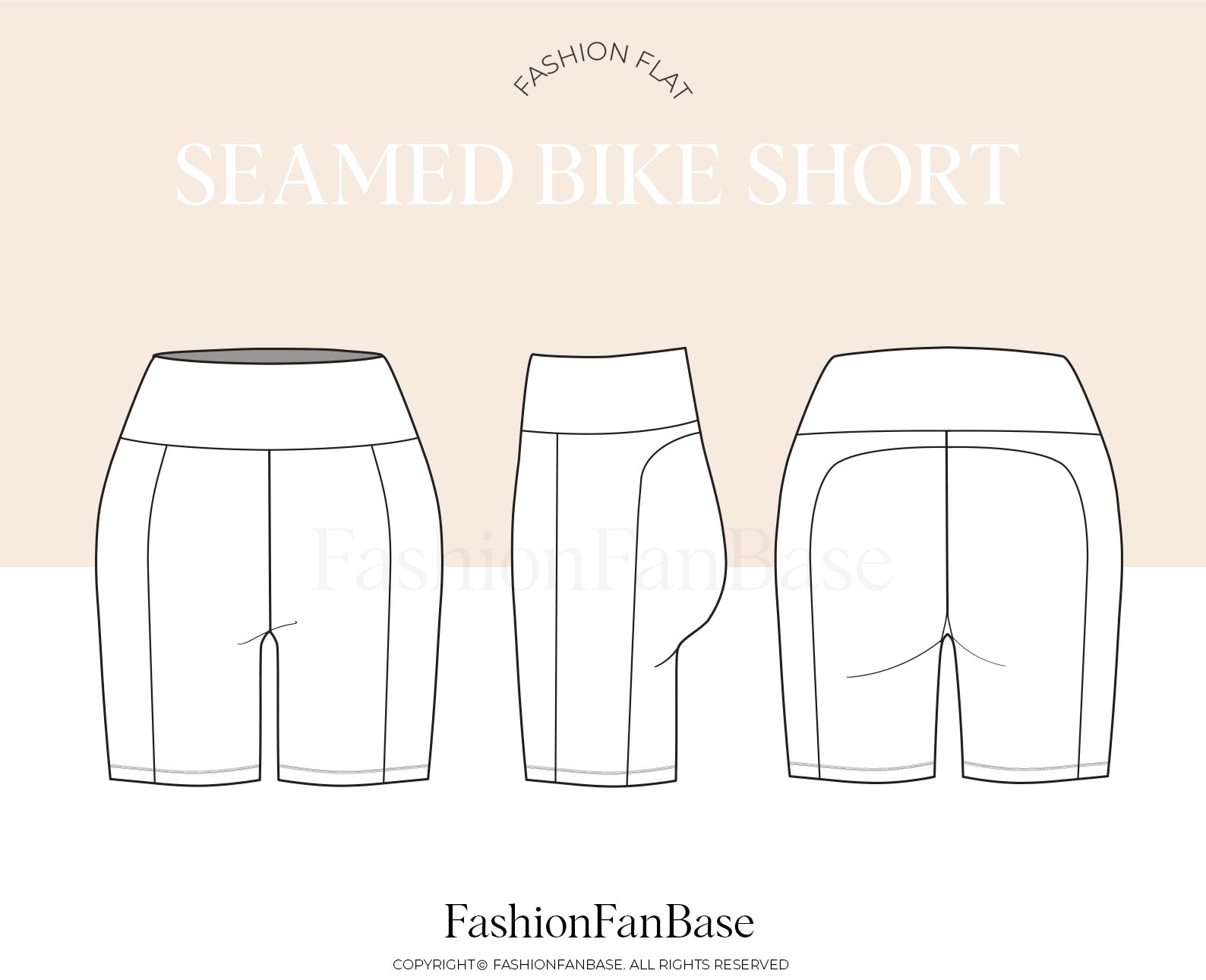 Bike Short Tech Drawing Activewear Fashion Flat Tech Pack Template Fashion Design Template Activewear Tech Drawing Flat Clothing Mock Up