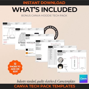 Fashion Tech Pack Template Canva Tech Pack Template Hoodie Tech Pack Sweatshirt Drawing Canva Template Fashion Design Techpack techpack template Sweatshirt Drawing