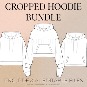 Cropped Hoodie Drawing Sweatshirt Drawing Bundle Technical Flat Tech Pack Template  Fashion Design Template Illustrator Procreate PDF