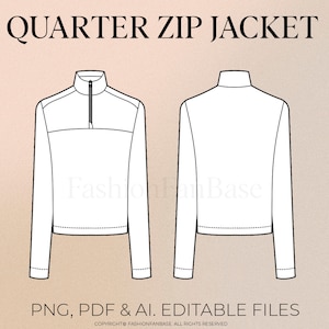 Quarter Zip Jacket Tech Drawing Sweater Drawing Streetwear Tech Pack Template Fashion Flat Clothing Design Fashion Design AI. PDF