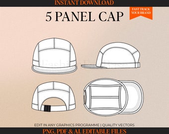 5 Panel Cap Tech Drawings Hat Drawing Streetwear Tech Pack Template Fashion Flat Clothing Design Fashion Design 5 Panel Hat Sketch Ai. PNG