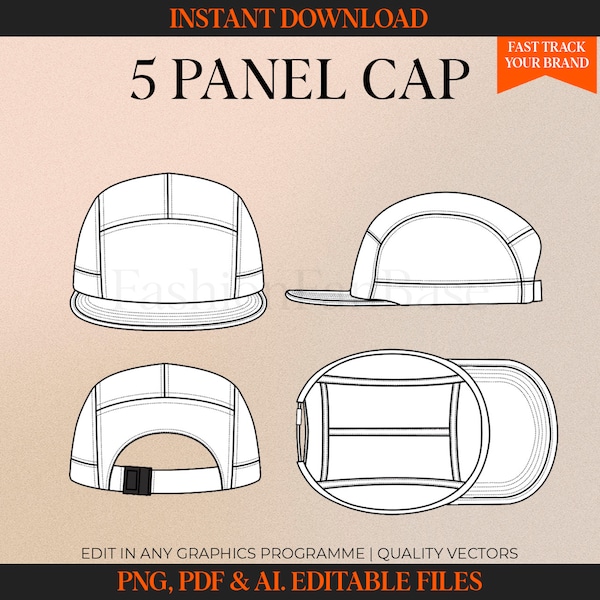 5 Panel Cap Tech Drawings Hat Drawing Streetwear Tech Pack Template Fashion Flat Clothing Design Fashion Design 5 Panel Hat Sketch Ai. PNG